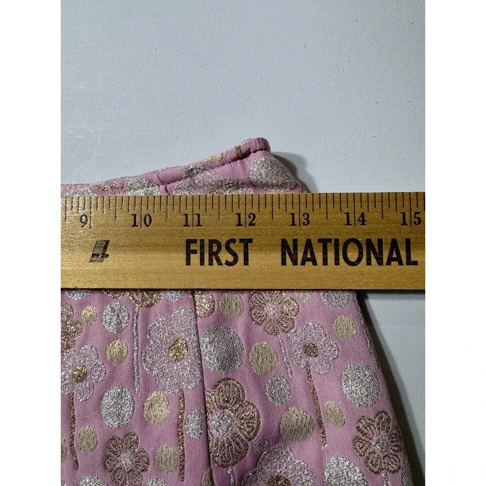 *Vintage 1970s Quilted Gold And Silver Flowers Embroidered Pink Maxi Skirt Small